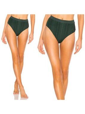 NEW Tavik Pernille High Waisted Bikini Bottom L Pine Green Metallic Stripe Swim